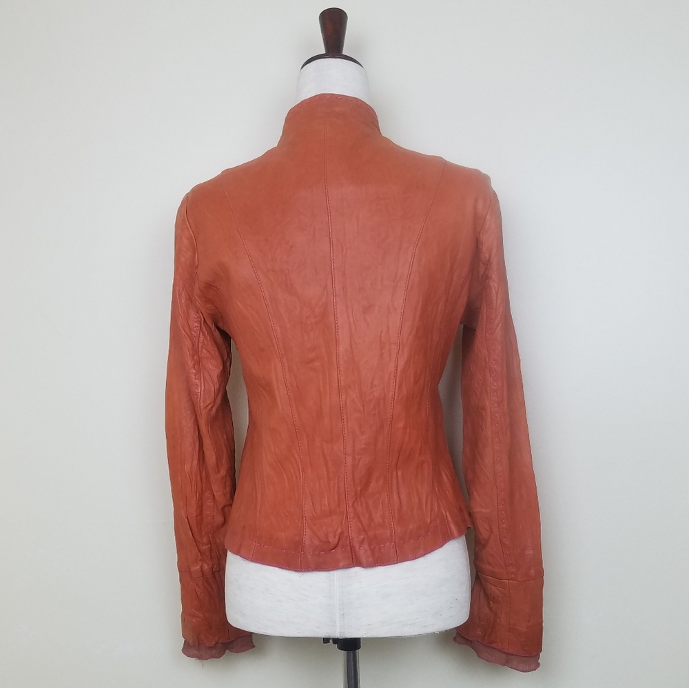 Vintage Alexander Julian Orange Calf Ski Leather Jacket Small - Picture 3 of 8